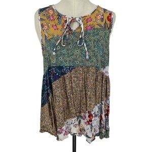 Easel Women's Patchwork Floral Patchwork Tank Top Multicolor Boho Style  Size L